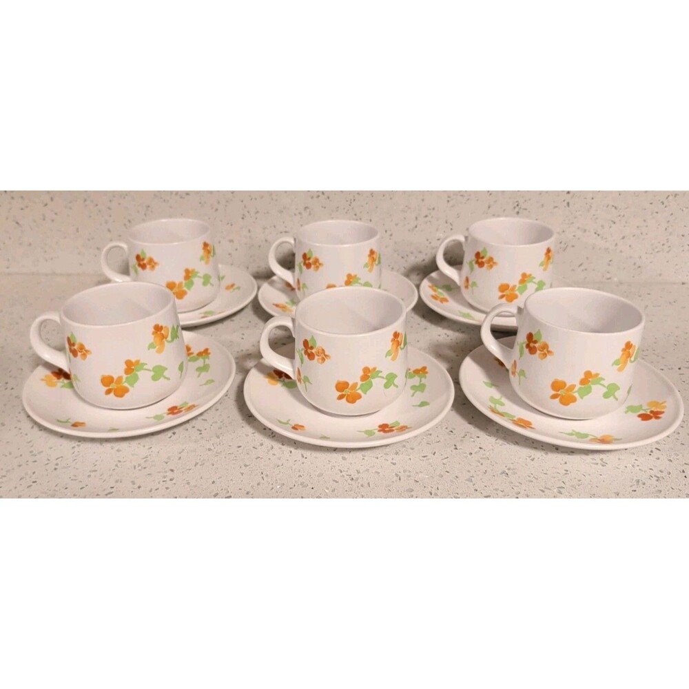Noritake Progression China Happy Days 9069 Set Of 6 Tea Cups & Saucers